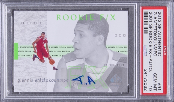 2013-14 Upper Deck SP Authentic #91 Giannis Antetokounmpo 2001 SP Rookie FX Autograph - PSA GEM MT 10